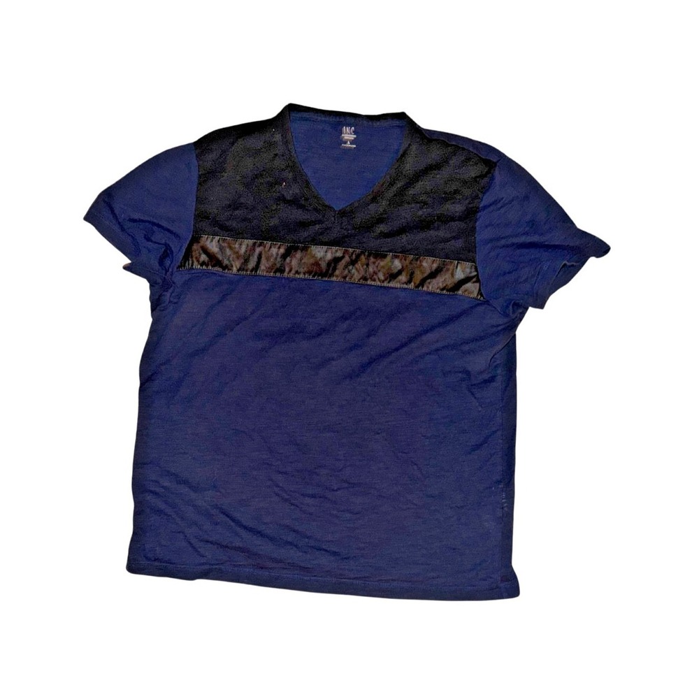 INC International Concepts Womens Large Navy Blue V Neck Short Sleeve Blouse Top